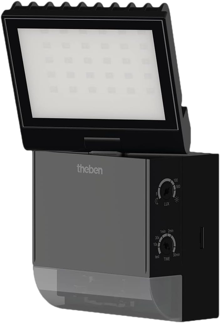 Theben 1020801 theLeda S8-100 BK LED-Strahler 8,5 W Bewegungsmelder schwarz | Wandmontage außen, 4000 K neutralweiß, 180° mit 10 m Reichweite, drehbar/schwenkbar, IP55, 900 lm, zusätzlicher Schaltausgang