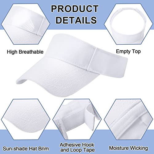 24 Pieces Sport Sun Visor Hats Adjustable Empty Top Baseball Cap Cotton Uv Protection Tennis Visors For Women Men Outdoor (White) #TOP2