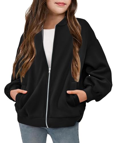Girls Fleece Jacket Full Zip Up Long Sleeve Sweatshirt Outerwear Coat with Pockets2