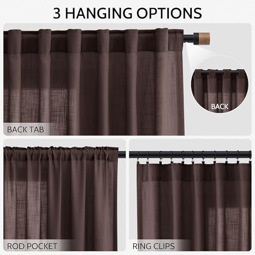 Image of Nanspring Linen Curtains, Coffee Brown, 84 Inch Long