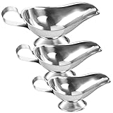 Lot de 3 saucières en acier inoxydable - 3 tailles - Récipients à sauce avec anse - Avec bec verseur à lèvres - Convient pour sauce, crème, vinaigrette, bouillon de lait, argent