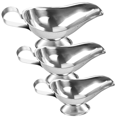 Lot de 3 saucières en acier inoxydable - 3 tailles - Récipients à sauce avec anse - Avec bec verseur à lèvres - Convient pour sauce, crème, vinaigrette,...