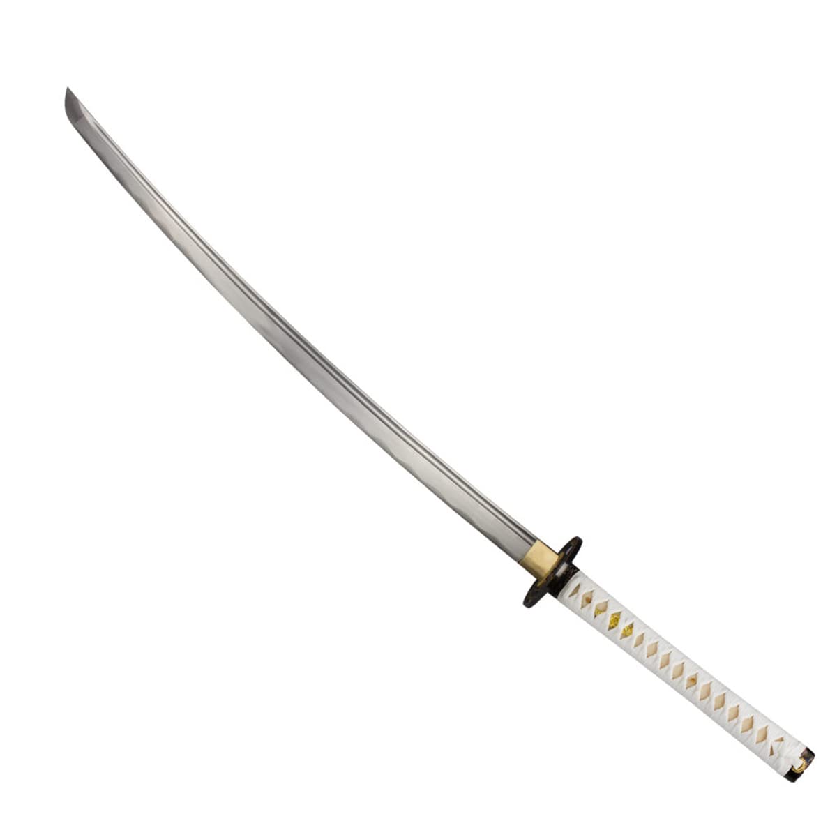 Katana Samuraischwert scharf - Handgeschmiedet aus Carbonstahl | Echtes Schwert im japanischen Stil – 104 cm - Weißes Griffband & dunkle Holz-Saya - 1045 Carbonstahl