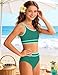 Girls Swimsuit 12-14 Years Teen Girl Bathing Suit Two Piece Emerald Green High Waisted Athletic Swim Suits Fashion Piping Girls Bikini Swimwear Set