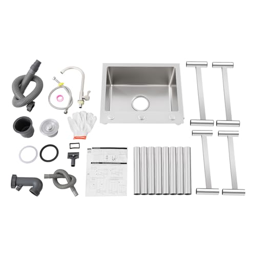 Evier Exterieur De Jardin Evier Cuisine Inox Sur Pied avec Robinet Et étagères, Rangement Eviers De Restaurant Commercial Pour Garage/Appartement/Sous-Sol/Boutique Facile Nettoyer (Évier 45×40×22cm) – vue 9