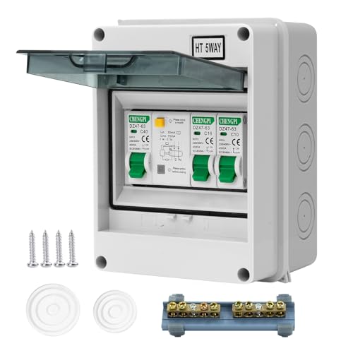 CHENGPI Boîte Coffret Electrique Etanche,Boîtier de Distribution avec Rangée de Cuivre,Disjoncteurs électriques 40A CA,Sectionneur 10A+16A CA pour...