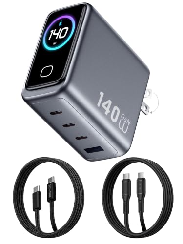 USB C Charger Block 140W Smart Display Touch Control Charging Block Foldable Compact Wall Plug 4 Port PD PPS GaN Charger with 2 Pcs 5Ft Cable for MacBook iPad iPhone 17/16/15 Series Tablet Laptop
