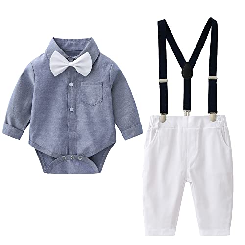 Image of Baby Boys Gentleman Outfits Suits, Infant Shirt+Pants+Bow Tie+Suspender Clothes Set,6-9M