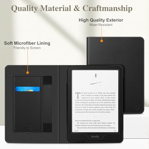 Fintie Hülle für 7\ Kindle Paperwhite(12. Generation) und Kindle Colorsoft/Paperwhite Signature Edition 2025/2024, Kickstand Schutzhülle mit Handschlaufe und Auto Sleep/Wake Funktion, Schwarz