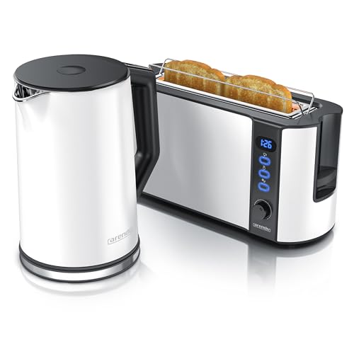 Arendo - Wasserkocher und Toaster im Set Edelstahl Wei...