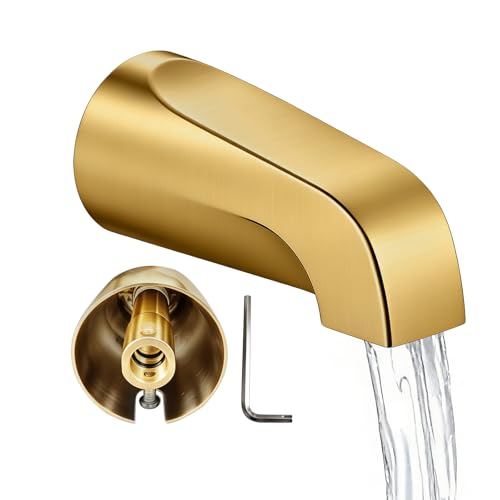 Tub Spout Without Diverter, Shower Slip-on Bathtub Faucet for 1/2 Inch Copper Pipe,5-3/8 Inch Bath Tub Faucet Replacement,Heavy Duty Bathtub Faucet with Brass,All Metal Brushed Gold