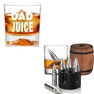 PONPUR Dad Gifts for Men Christmas, DAD Juice Engraved Whiskey Glass Christmas Stocking Stuffers, Whiskey Stones, Unique Birthday Gifts Ideas for Husband Him, Bourbon Gift for Men