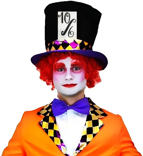 SoWest 80's Fictional Character Hat with Red Wig – Adult Fancy Dress Top Hat Accessory for Halloween Party | Perfect for Magician Cosplay, Circus Ringmaster & Carnival Event
