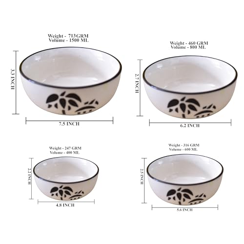 Image of Ceramic Mixing Bowl Set - 4 Pieces (1500ml, 800ml, 600ml, 400ml), Coconut White - Durable, Microwave & Dishwasher Safe - Ideal for Mixing, Serving & Storage