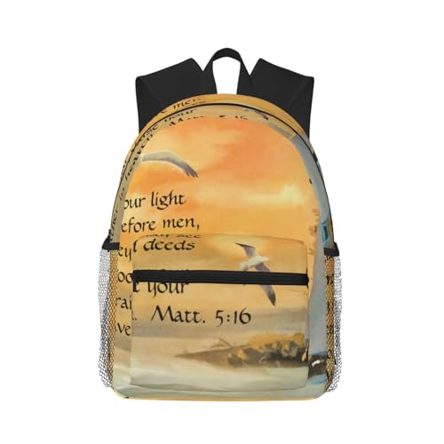 Lighthouse Seagulls Christian Bible Verse Lightweight Packable Backpack, Camping & Shopping, Ultra-Durable Backpack For Men & Women
