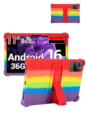 for ROSYVIBE M148 (11 Inch) Android Tablet Protective case, Shockproof Lightweight Silicone Protective Cover with Stand, Child-Friendly Protection, Easy to Clean Design, Rainbow.
