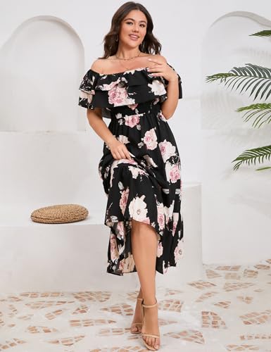 Image of KOJOOIN Women Plus Size Off Shoulder Maxi Dress Ruffle Flowy Casual Summer Boho Long Dresses