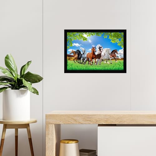Image of Indianara Vastu Running Seven Horse Painting With Frame 20 Inches X 14 Inches (Style 13)