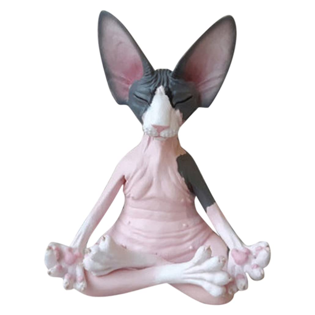 Wedhapy Cat Statue Funny Cat Figurine Garden Cat Ornaments Cat Garden Gnome Statue, Meditation Sphynx Cat Statue Cats Sculptures for Home Office Decor