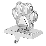 Dog Paw Christmas Stocking Holder, 3D Silver Metal Mantel Pet Paw Stocking Hanger for Christmas Fireplace Mantel Decorations Christmas Holiday Supplies