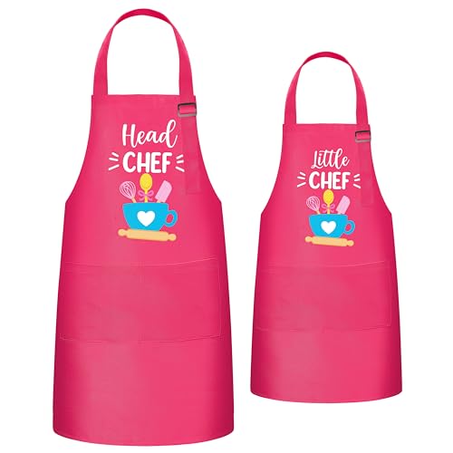 R-HORSE-Adults-Kids-Matching-Apron-Set-2Pcs-Mommy-and-Me-Adjustable-Kitchen-Apron-with-2-Pockets-Parent-and-Child-Matching-Apron-Gift-for-Mothers-Day-Women-Daughter-Cooking-Baking-Painting-Training