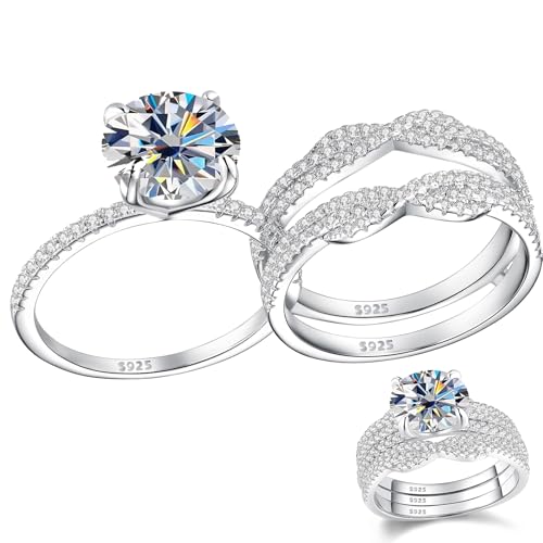 4CT Vintage Wedding Ring Guard Enhancers Engagement Rings Set for Women Round Cut 925 Sterling Silver Size 5-10