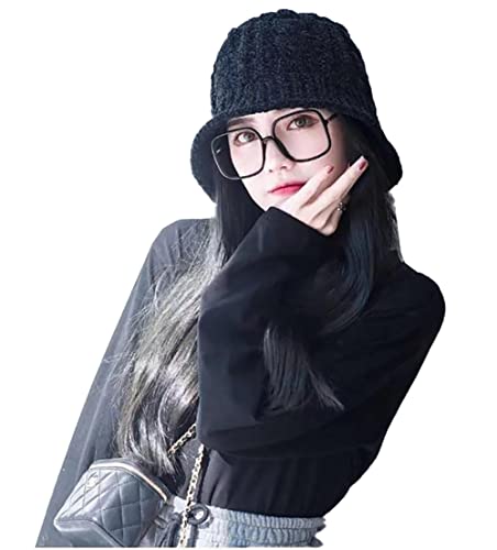 Amerstar Plain Lamb Wool Knit Bucket Hat For Women Warm Wide Brim Cable Twist Pattern Fisherman Caps(22.82In), 4White #TOP4