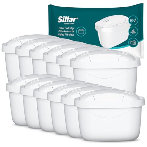 Sillar Wasserfilter Kartuschen kompatibel mit BRITA Maxtra+, Marella, Aluna, Elemaris – 12er Pack, Aktivkohle & Ionenaustauscher, BPA-frei, reduziert Kalk und Chlor, für sauberes Trinkwasser