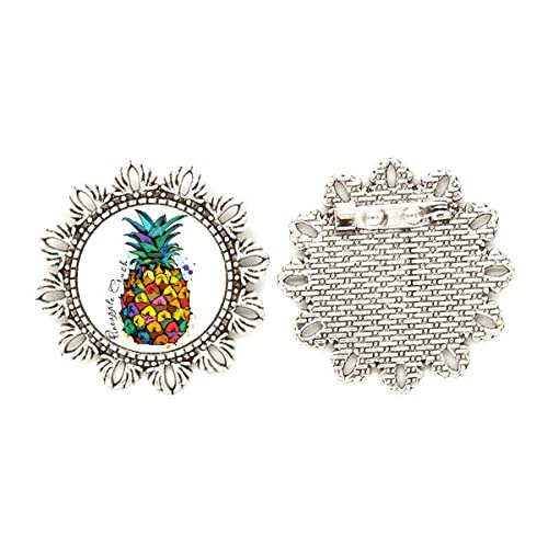 Broche de piña plateado de tamaño mediano con diseño de fruta tropical exótica