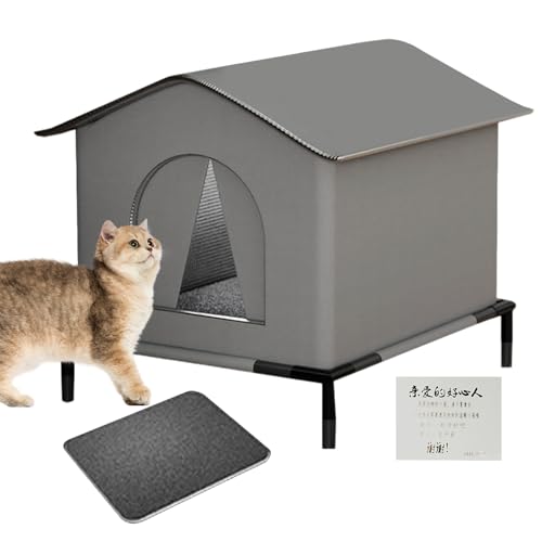 Generico Cuccia Per Gatti Da Esterno Tessuto Oxford - Rifugio Riscaldato Per Gatti, Cuccia Antifreddo, Con Stand Y Tappeto Di Riscaldamento A Doppia Faccia, Per Appartamento, Ve-randa, Giardino