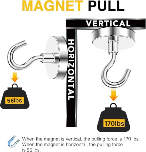 Image of DIYMAG Magnetic Hooks,170lbs Heavy Duty Magnets with Hook Silver 12 Pack