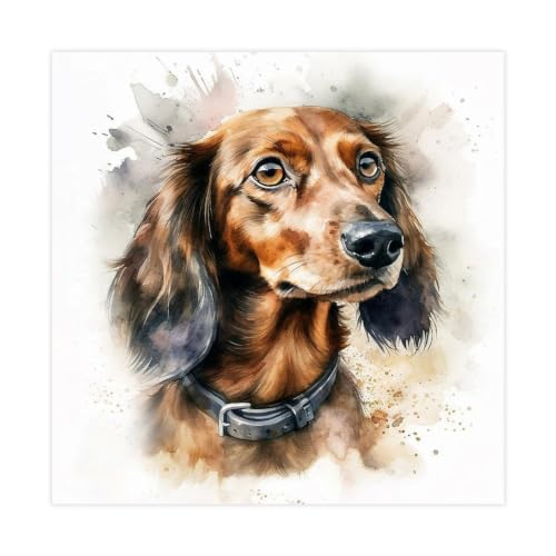Peinture à l'aquarelle sur toile de teckel décoration salon 40cm