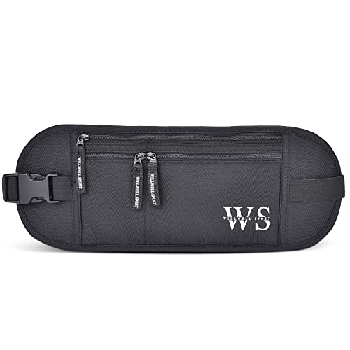 WILLWELL-SPORT-Money-belt--RFID-Blocking-Waterproof-Travel-Pouch--Hidden-Anti-theft-Festival-Bumbag--Flat-Passport-pouch-Black