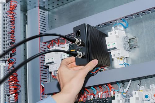 Image of M12 + RJ-45 PoE Ethernet Booster LAN Extender | PoE-Powered Master or 48V DC Option | Coax / 2-Wire Uplink up to 500m PoE or 800m Data | DIN-Rail Mount | Star /Daisy-Chain /Point-to-Point