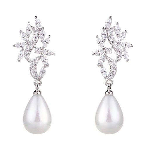 Wordless Love Marquise Cubic Zirconia Brides Weddings Dangle Drops Earrings Pearl