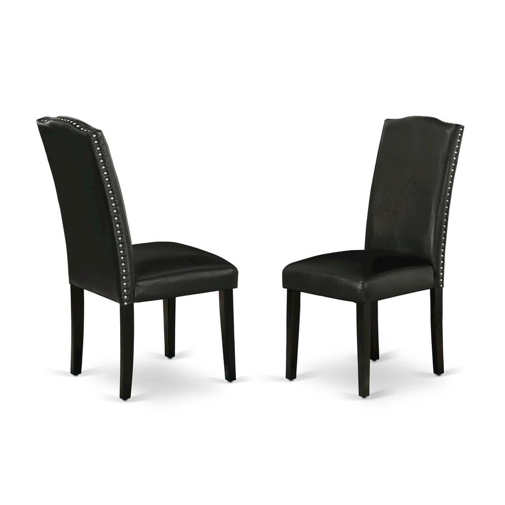 Faux Leather-Upholstered Parsons Dining Chairs with Nailhead Trim by Furnifact – Leather, Black, Pack of 2