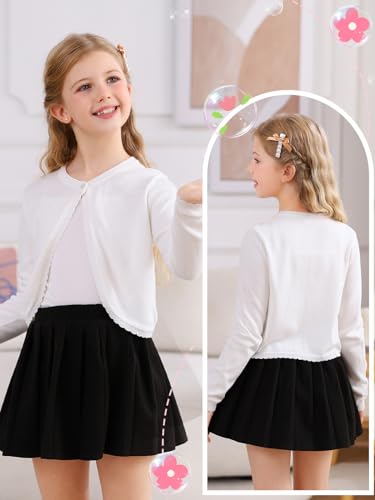 Soudittur Girls Cardigan Sweaters Cotton Long Sleeve Toddler Shrug Button Closure Knitted Dress Cover Up 3-12 Years2