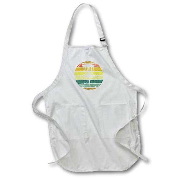 BLACK Full Length Apron with Pockets 22w x 30l - White disc golf basket over retro striped circle on white background. Stamp City - typography - disc golf