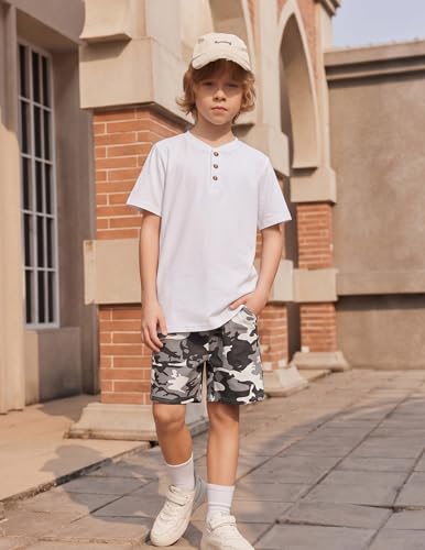 Image of Arshiner Boy's Textured Button Up Shirt and Shorts Set 2 Piece Summer Beach Outfit for 5~12 Years Kids