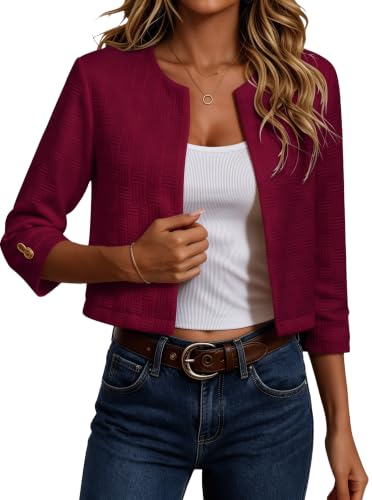 Womens Crop Jackets Dressy Casual Lightweight Coat 3/4 Sleeve Fall Jacket - image 1
