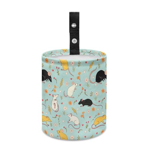 Image of Car Trash Bag Portable Garbage Bin Cute Rats Floral Leaf Printed for Car Front Seat, Back Seat, Floor, Easy to Clean Accessory Car Interior Decoration