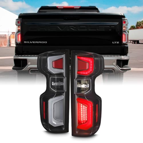 Image of AKKON - Fits 2019-2024 Chevy Silverado 1500 2500HD 3500HD [LED Type] Tube DRL Brake Signal Black Housing Tail Lights Pair