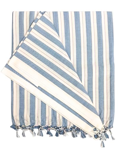 Image of Arvore Bunkaar Pure Handloom 100% Soft Desi Bamboo Viscose Soft Bhagalpuri Andi Chadar /Summer Blanket /Khes /Top Sheet /AC Blanket /Odhne wali Chadar (Blue Multi, Striped, 1, Bhagalpuri Chadar)