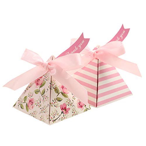 YeahiBaby Scatola Bomboniera Scatolina Portaconfetti con Nastri Forma a Triangolo per Feste Nuziali Matrimoni 25pcs