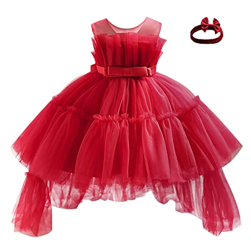 Miipat Bebis Flicka Tyll Prinsessa Festklänning Bowknot Huvudbonader för Födelsedag Bröllop, Wine, 6-12 mesi