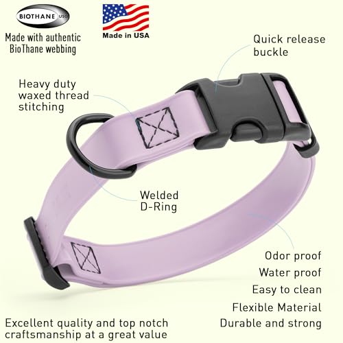 Image of Dogline Biothane Waterproof Dog Collar with Quick Release Buckle Strong Coated Nylon Webbing with Odor- Proof for Easy Care Easy to Clean Fits Small Medium Large Dogs, Lavender 1 inch W 15-23 inch L