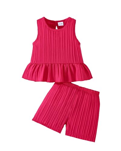 Image of Weebaby Baby Clothes Girl Toddler Summer Outfits Infant Casual Sleeveless Halter Ruffle Tank Cute Short Set Baby Clothing