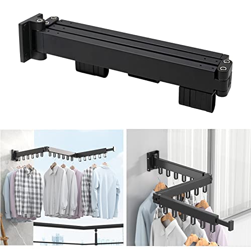 MUYIRTED Etendoir Linge Interieur Pliable Séchoir à Linge Aluminium, 3 Étages Etendoir Mural Pliable Tringle Vetement, étendoir à Linge pour Buanderie, Salle De Bain, Salon Et Balcon, Le Noir