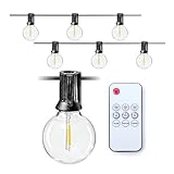 EASYmaxx Outdoor Lichterkette LED Glühlampen | 15-m-Lichterkette + 20 robuste LED-Glühlampen | 3 Leuchtmodi - Dauerleuchten, sanftes Pulsieren und Blinklicht | wetterfest und langlebig | Timerfunktion