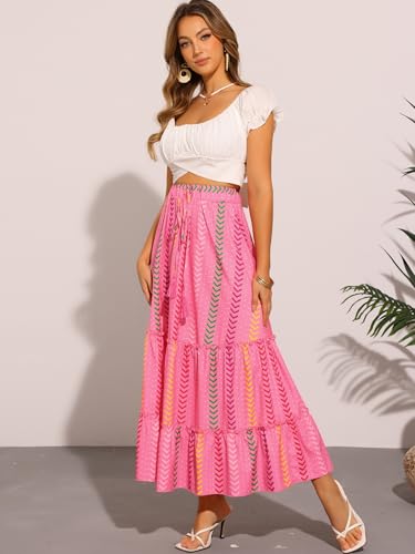 Allegra K Women's Beach Maxi Skirt Tassels Straps Flowy Pattern Tiered Pleated Skirts2